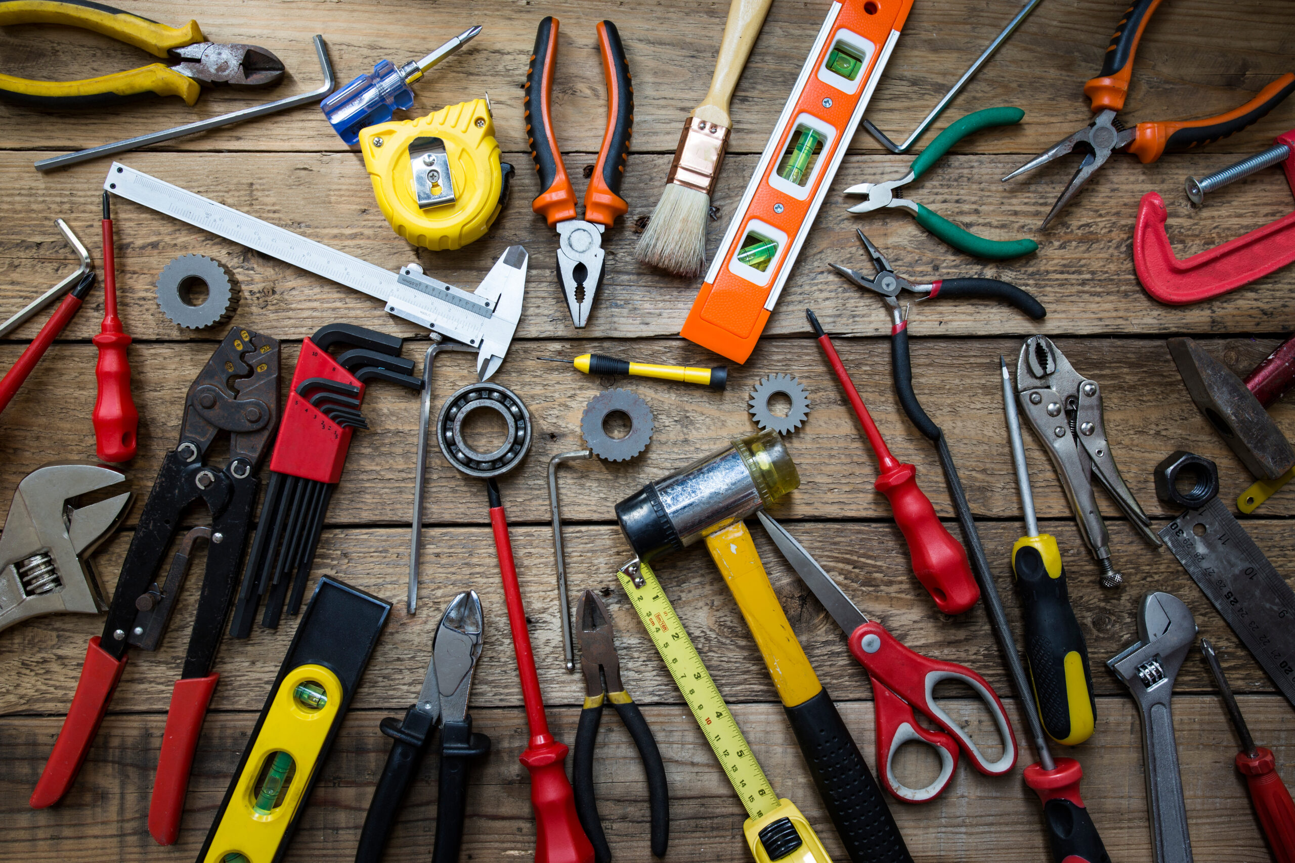 old tools on a wooden table